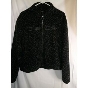 Bebe Sport Black Leopard Print Full Zip Fleece Jacket - Women's Medium‎